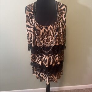 Annabelle Sleeveless Blouse Leopard Print Lace Layered W/Necklace Size 1X NEW